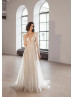 Long Sleeves Glitter Tulle Simple Beach Wedding Dress
